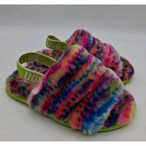 UGG Fluff Yeah Pixelate Girls 10 Toddler Slingback Slippers Rainbow Sandals